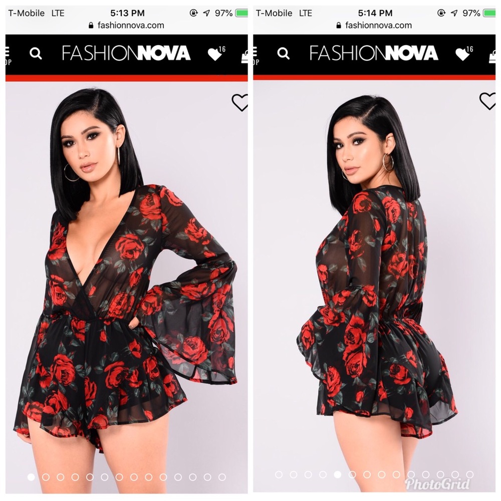 Flowy black romper w roses